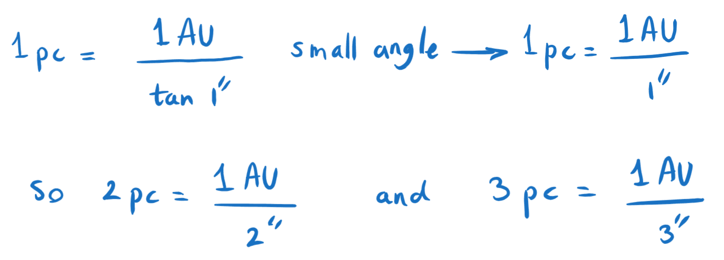 5-5-3c parsec relationship with arc second angle.png